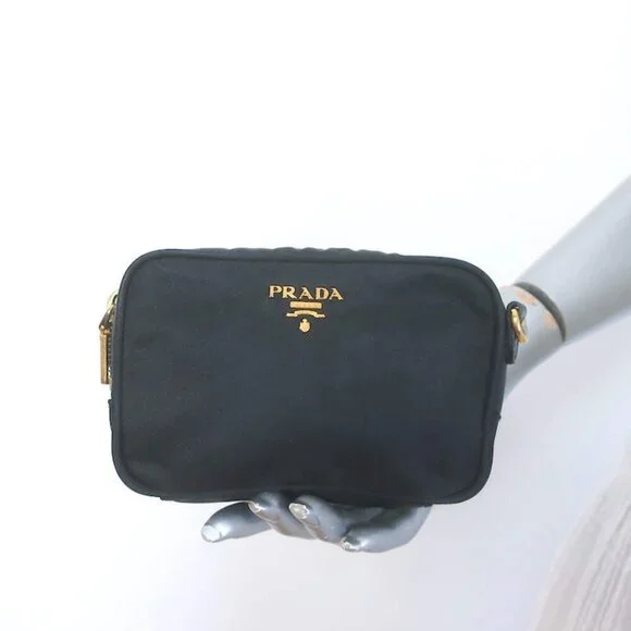 Prada Tessuto Mini Camera Crossbody Bag Black Nylon & Saffiano Leather Clutch - Picture 3 of 15